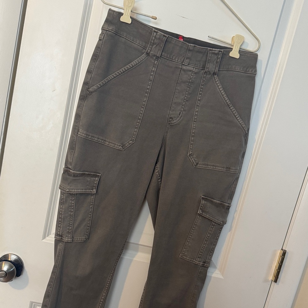 Spanx Stretch Twill‎ Cargo Jogger Gray Brown Fitted Pants Sz LG